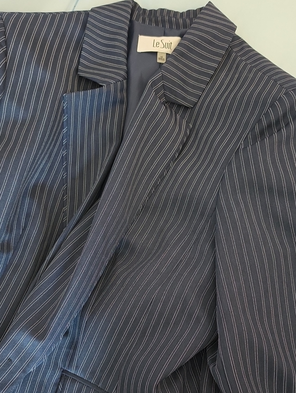 Le Suit Navy and White Pinstripe Blazer